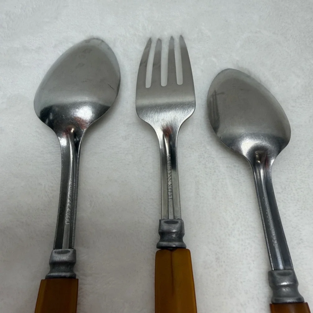 VTG‎ Bakelite Flatware 3pc Set Butterscotch Amber Handles Fork Spoons